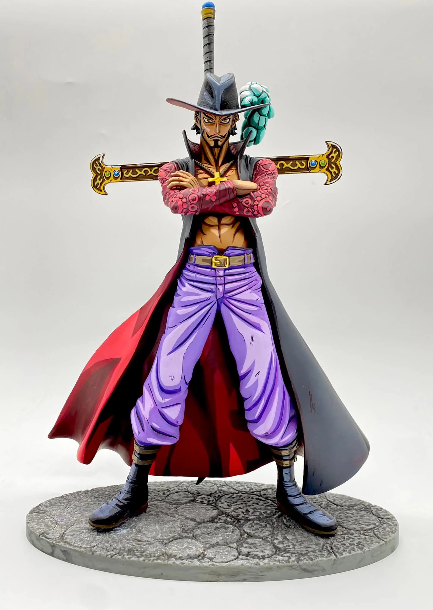 Dracule Mihawk One Piece custom figure with cel-shaded repaint finish